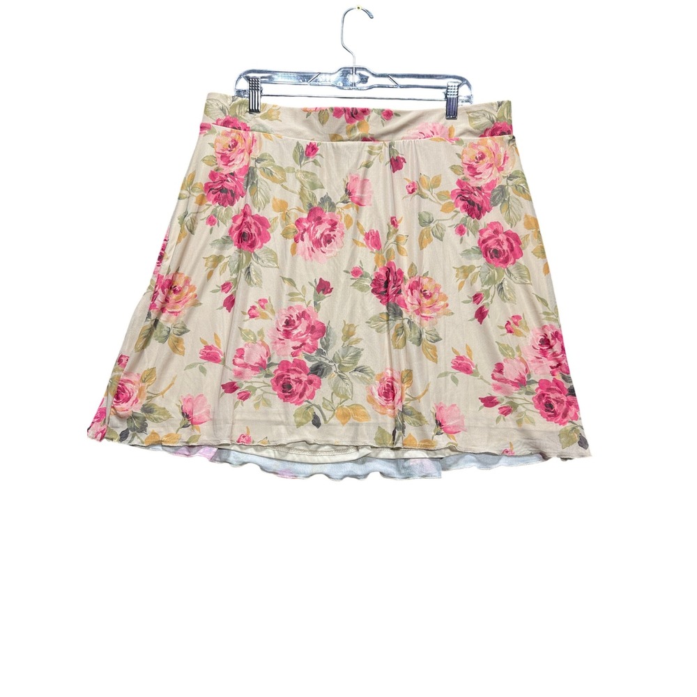 Torrid Mini A Line Mesh Skirt Women 1X Tan Pink Floral Steph Roses 43516084